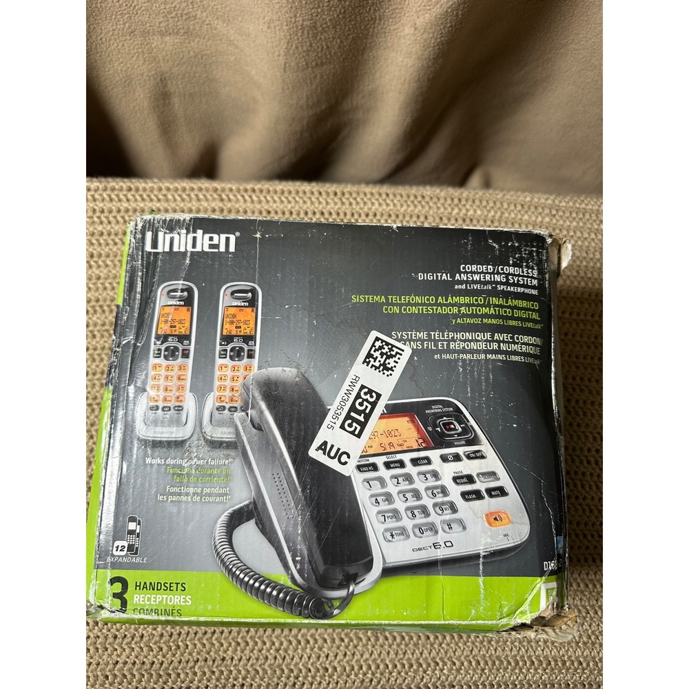 Uniden D1688-2 DECT 6.0 Corded Cordless Digital Answering System 3 Handsets